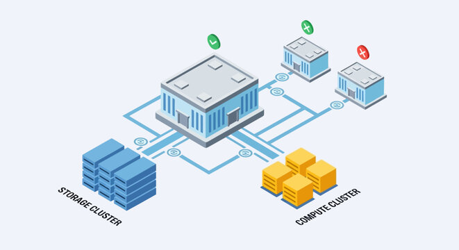 A diagram showing a data center network architecture with storage and compute elements.