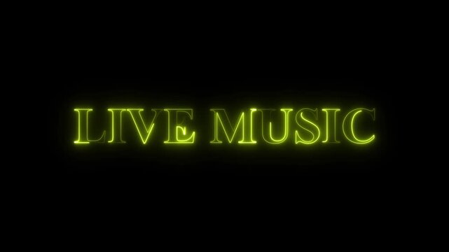 Neon live music sign glowing in dark background concert bars clubs and events