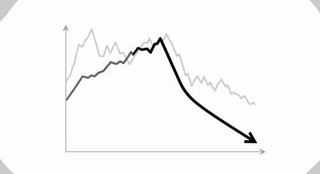 Financial graph showing a significant downward trend with a bold black arrow pointing to a crash or market decline.