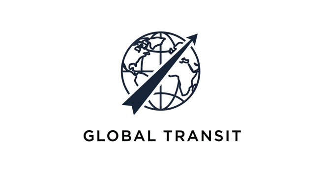 Global transit logo with arrow and globe.