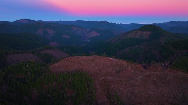 Aerial Footage of Clear Cut Logging Terrain in Northwest Oregon