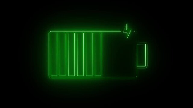 Abstract glowing neon charging animation on black background . Neon charging percent icon. futuristic technology concept on animation video....