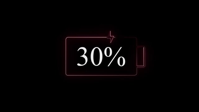 Neon Fast charging battery level animation sequence on black background ....