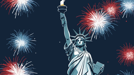 Statue of Liberty illuminated by spectacular fireworks display on a dark background © Mignonette Desire