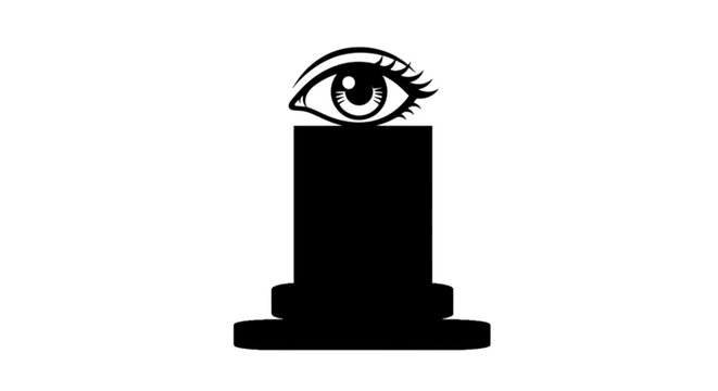 Authority supervision and high level management vector image showing an open human eye watching over from the top of a pillar podium