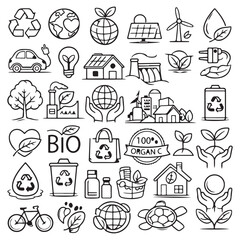 Fototapeta premium Set of hand drawn ecology and environmental icons
