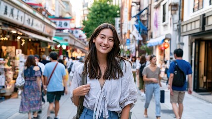 Fototapeta premium young woman walking in city