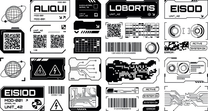 Futuristic Sci Fi HUD User Interface Elements Tech Control Panel Framework And Cyberpunk Decal Graphic Vector Illustration