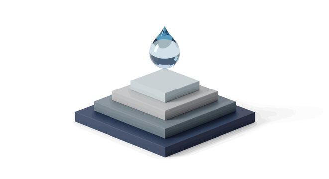 Isometric pyramid with water droplet on top.