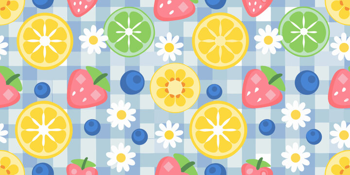 fruit pattern with lemons limes strawberries and blueberries