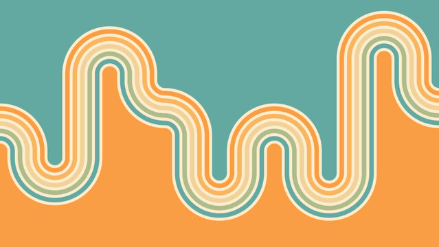 Abstract background of rainbow groovy Wavy Line design in 1970s Hippie Retro style. Vector pattern ready to use for cloth, textile, wrap and other.