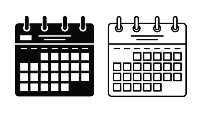 calendar icons black and white line drawing style
