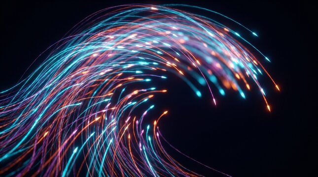 An abstract wallpaper design featuring bright blue waves and glowing spiral lines that create a dynamic vortex of light, energy, and motion across a textured night space