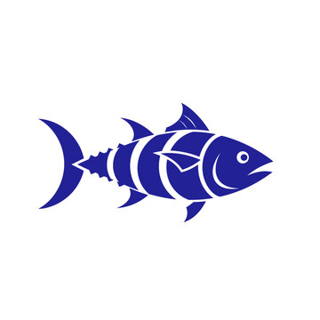 Stylized blue tuna fish illustration isolated on white background