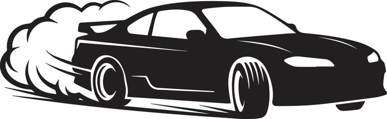 Drifting sport car silhouette with smoke trail vector illustration sports racing automobile burnout concept design © Postnest