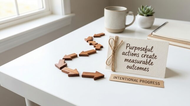 Wooden Arrows Path Showing Strategic Business Progress