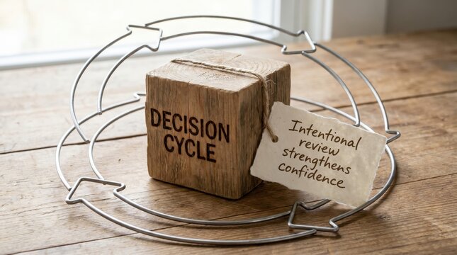 Wooden Block With Decision Making Cycle and Confidence Note