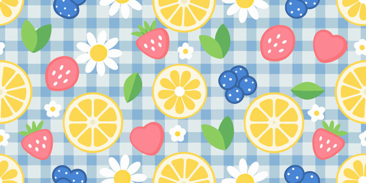 fruit pattern with lemons strawberries blueberries and flowers