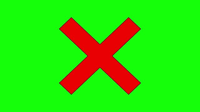 Animated red cross mark icon on a green screen for error notification and rejection feedback loop.