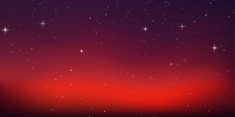 Realistic vector galaxy and nebula in the starry night sky. Bright star light fills space and cosmos. Dark blue, purple and orange background with glowing stars and universe illustration. © ikril