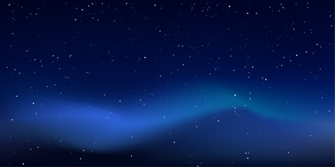 Starry night sky with realistic vector galaxy and blue nebula. Bright star light fills space and cosmos. Dark background with shiny stars and fantasy universe illustration.  © ikril