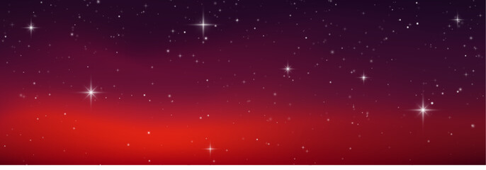 Realistic vector galaxy and nebula in the starry night sky. Bright star light fills space and cosmos. Dark blue, purple and orange background with glowing stars and universe illustration. © ikril