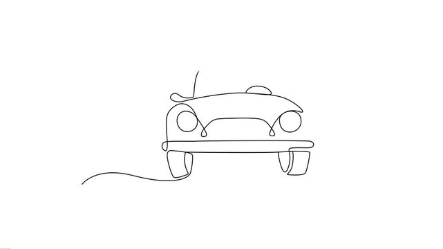 Classic vintage car front view continuous line animation loop.