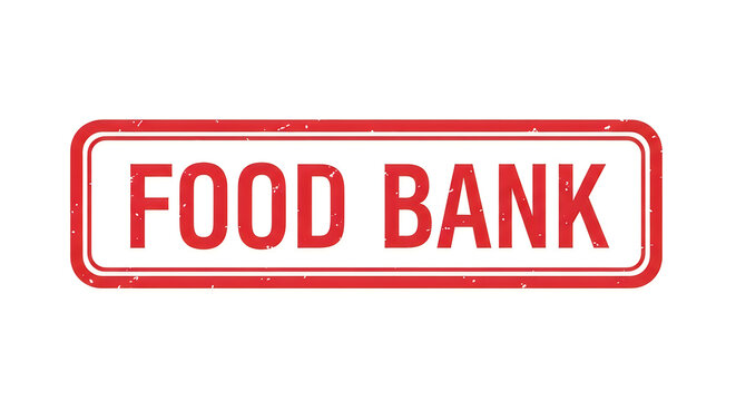 A bold red rectangular stamp with the words 'food bank' in all caps, conveying support and community assistance for food distribution