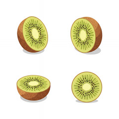 Fototapeta premium Kiwi Halves and Slices Collection Vibrant Green Tropical Fruit Isolated Vector Illustration