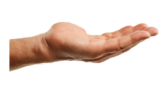 Empty Open Human Hand Palm Up Side View on Black Background