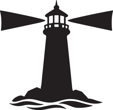Bold silhouette lighthouse icon vector isolated on white background for maritime navigation branding..