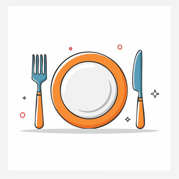 Plate, Fork, and Knife Illustration