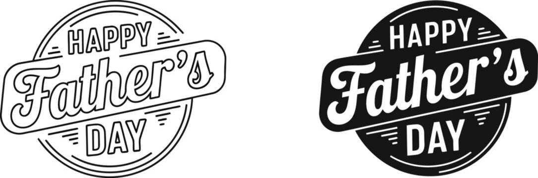 Happy Fathers Day greeting badges with black and white color schemes