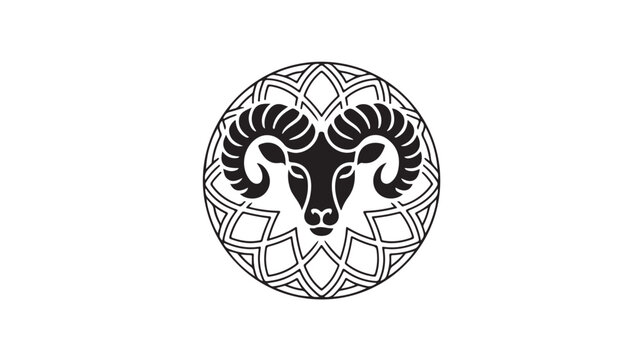 Zodiac Aries Symbol With Geometric Patterns Isolated On White For Astrology Concepts