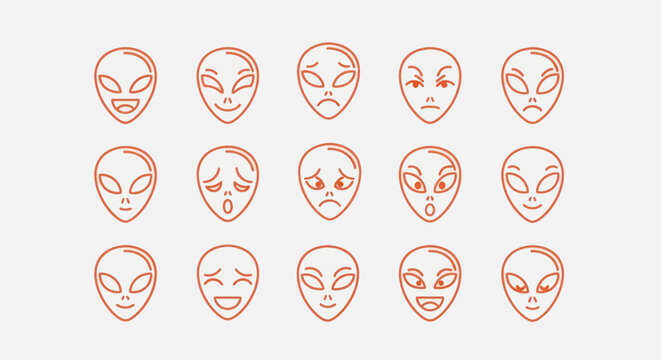 Alien faces displaying various emotions