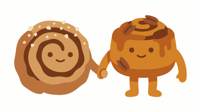 Cute cinnamon roll characters holding hands