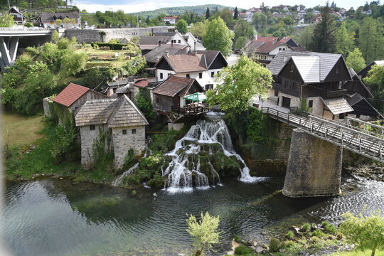 A historic settlement of houses and watermills, located in the town of Slunj, where the Slunjčica River flows into the Korana River. Rastoke, Croatia, Europe,