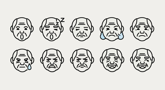 Elderly face emotions set