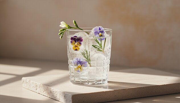 Minimalist Wellness Elixir with Wildflowers and Sculptural Ice