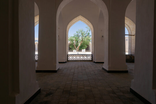 Galleries of the Kalyan Mosque, which is part of the famous Poi-Kalyan architectural ensemble in Bukhara, Uzbekistan.