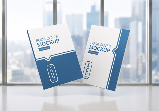 Floating Book Cover Mockup with Modern City View Background