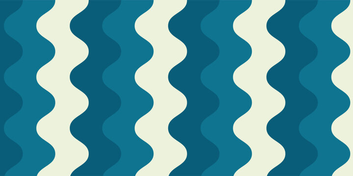 Blue and green retro groovy vertical waves seamless pattern.60s and 70s vibes Vintage Geo Art, ocean waves Pattern Vector illustration. Trendy wave pattern Abstract stripes blue optical art wave line.