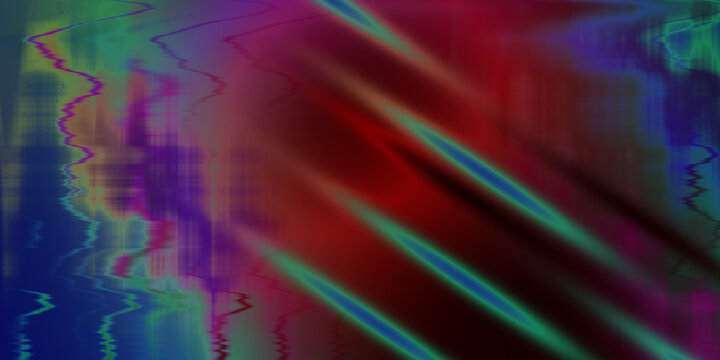 Abstract dark glitch distortion overlay texture background. Moody iridescent diagonal neon lines with wavy static effect.