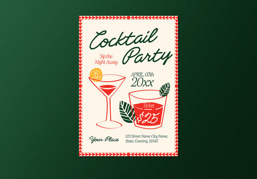 Beige Orange & Green Naive Design Cocktail Party Flyer