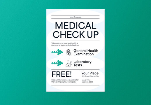 Light Blue and Green Simple Clean Medical Check Up Flyer