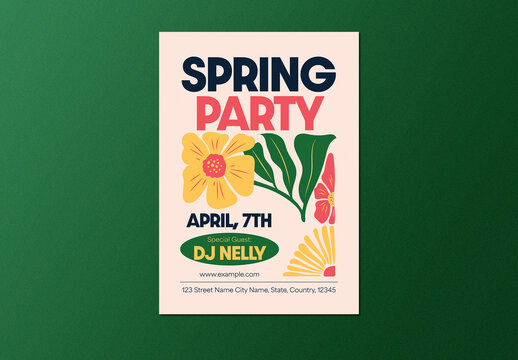 Light Pink Naive Vintage Illustration Pastel Spring Party Flyer
