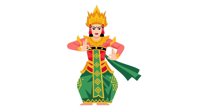 Balinese Dancer Vector Illustration in Traditional Costume