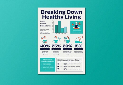 Light Tosca & Navy Newspaper Style Breaking Down Healthy Living Infographic