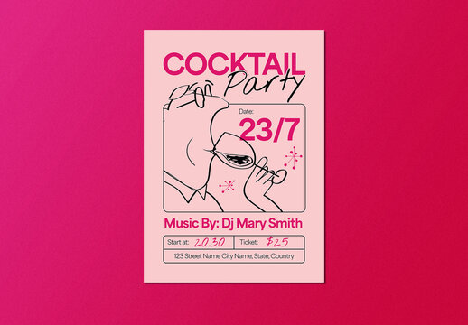 Pink & Black Naive Design Cocktail Party Flyer