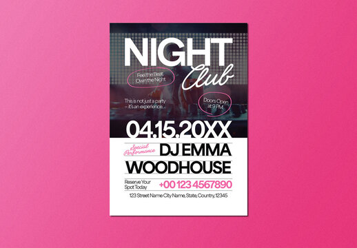 White Pink Black Naive Design Night Club Flyer